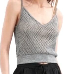 Zara Size Medium Silver Crochet Fishnet Cropped Boho Festival Camisole